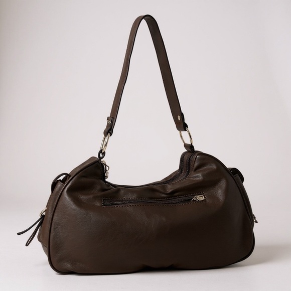 NWT Ampere Creations Vegan LeatherChocolate Brown Silver Gun metal Shoulder Bag - Picture 3 of 5